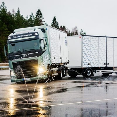 Volvo FH safety stretch brake on the road