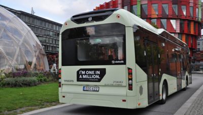 Volvo bus driving into Lindholmen Science Park in Gothenburg, Sweden