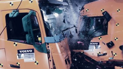 Two Volvo trucks head collision during the crash test I Volvo Group