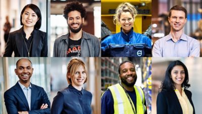 Collage of Volvo employees from different countries
