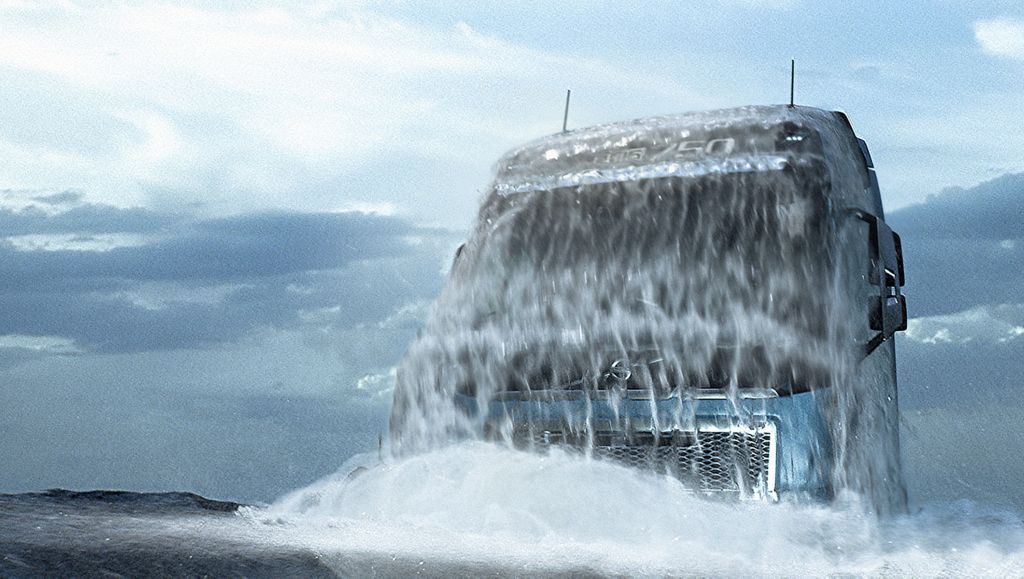 A flagship Volvo FH16 rises from the depths of the sea off Sweden’s west coast 