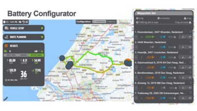Met een speciale Baterry Configurator-app is een optimale route voor elektrische Volvo-trucks op te zetten.