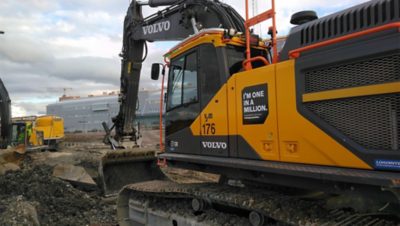 Volvo excavator at a construction site in Gothenburg, Sweden