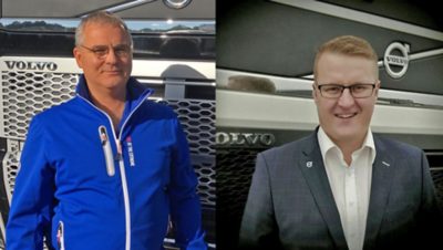 Porin seudun Volvo kuorma-autoasiakkaita palvelee Jari Palomäki sekä Jouni Nurmi