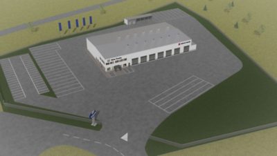 Havainnekuva ilmasta Jyväskylän uudesta Volvo Truck Centeristä.