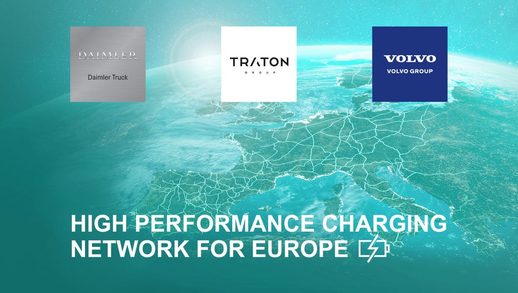 Pioniersplannen van Volvo Group, Daimler Truck en TRATON GROUP voor Europees high-performance oplaadnetwerk voor zware trucks 