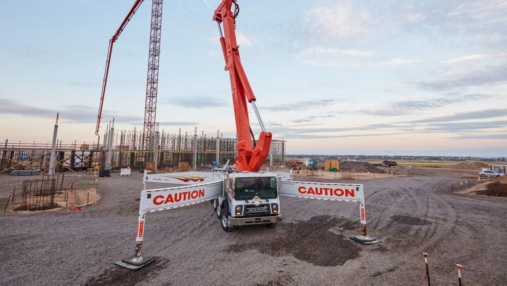 Mack truck with a concrete pump