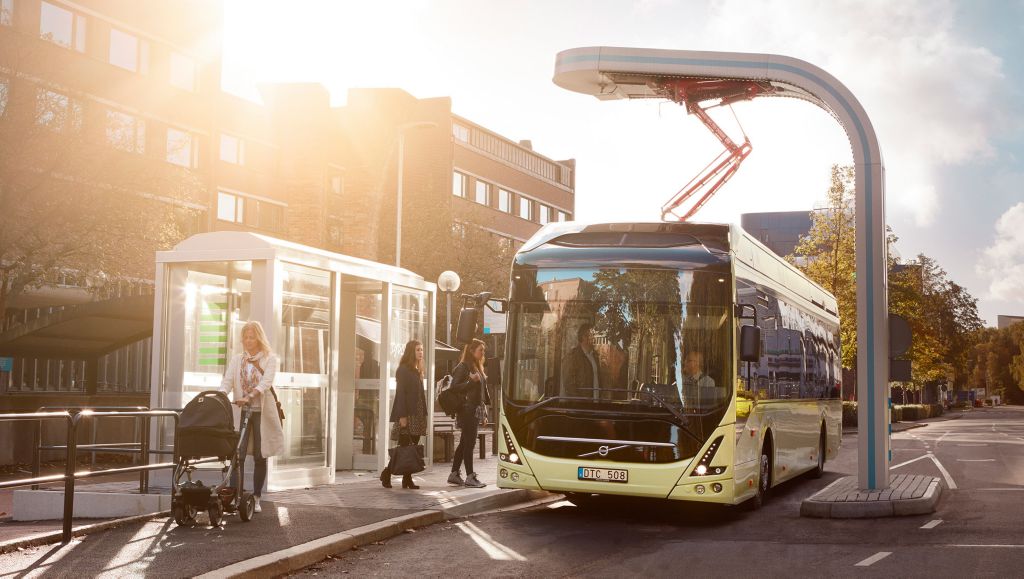 Electric bus at bus stop