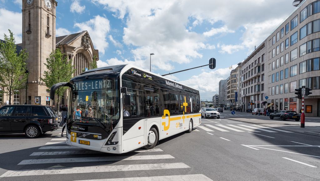 Electric bus in traffic