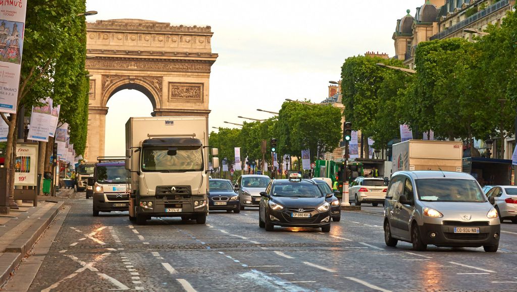 A Renault Truck at Champs-Elysées, Paris, France.