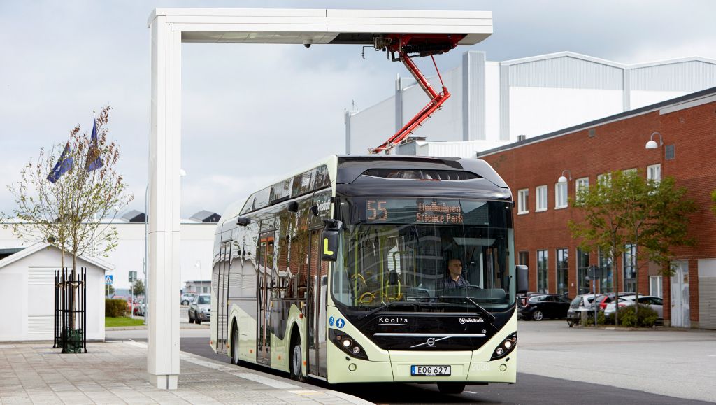 Electric hybrid bus getting charged