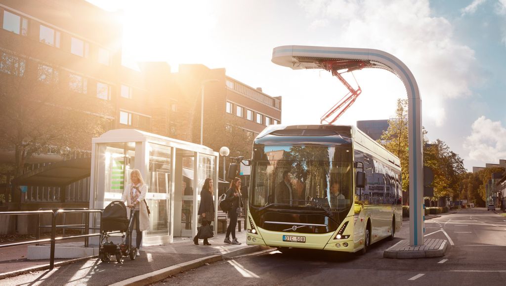 Electric bus at bus stop