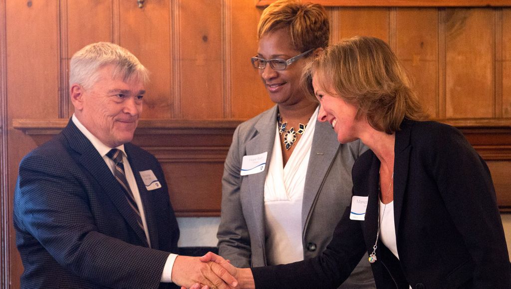 Eric Barron, Penn State President ,together with Hope Rush, Volvo Group North America and Monica Ringvik, Volvo Group.