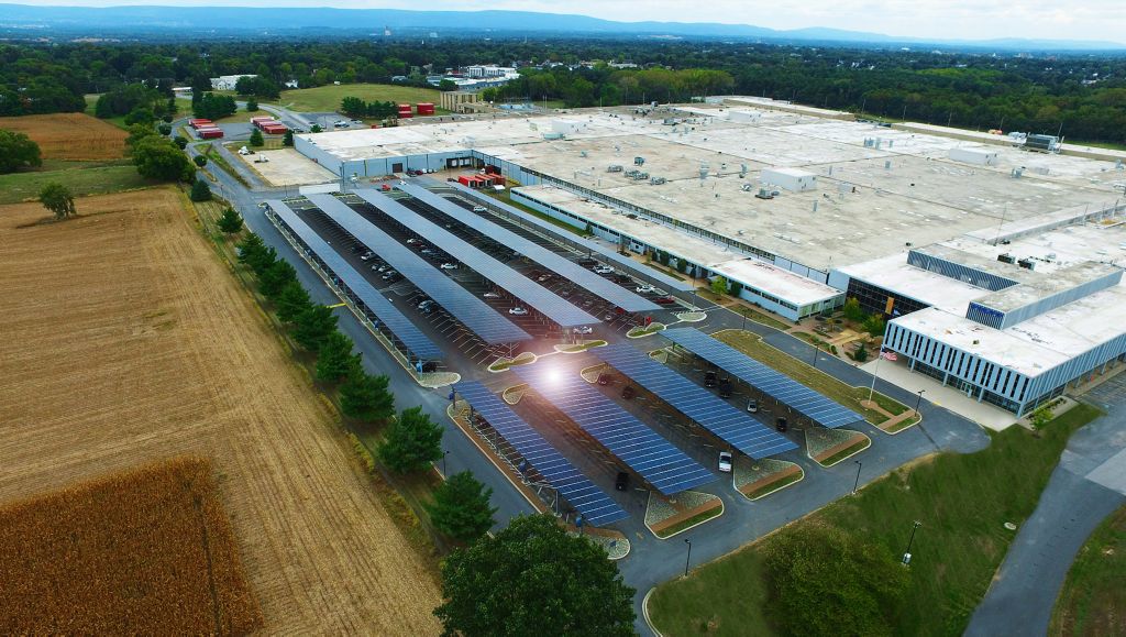 The Hagerstown parking lot solar canopy structure.