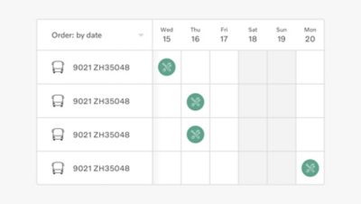 Imagen del historial de Calendario de servicio en la interfaz de Volvo Connect.
