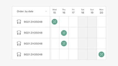 Immagine della cronologia del Service Calendar nell'interfaccia di Volvo Connect.