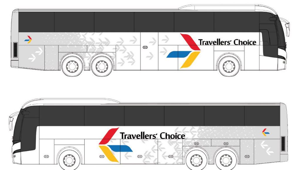 The Volvo B11R with new Jonckheere JHV2 bodywork in Travellers Choice livery.  The Carnforth company is one of the first operators in the UK to take delivery of a B11R featuring the new bodywork.