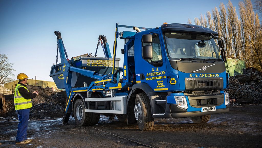 K A Anderson Metal Recyclers Ltd Shops Local for a New Volvo FL Skip Loader