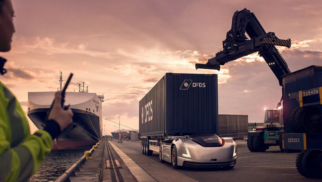 Vera in the port with a container