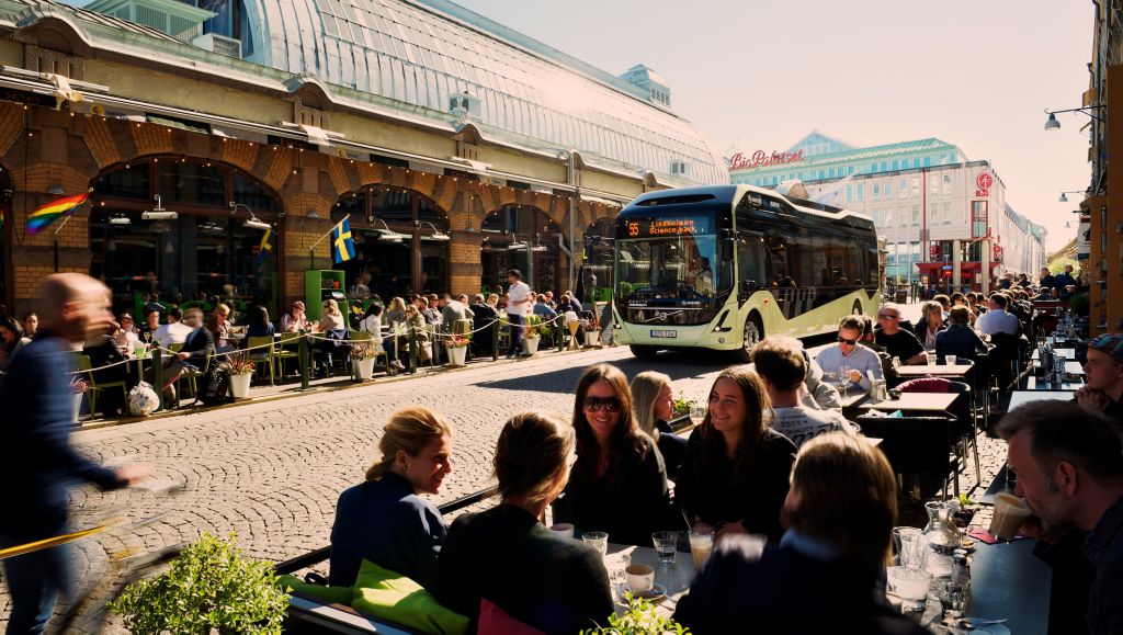 Volvo bus in city