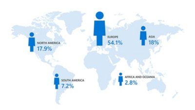 Un mapa mundial que muestra la distribución de los empleados de Volvo Group