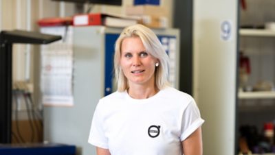 Woman in a garage environment