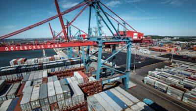 Overhead shot of containers at Gothenburgs dock