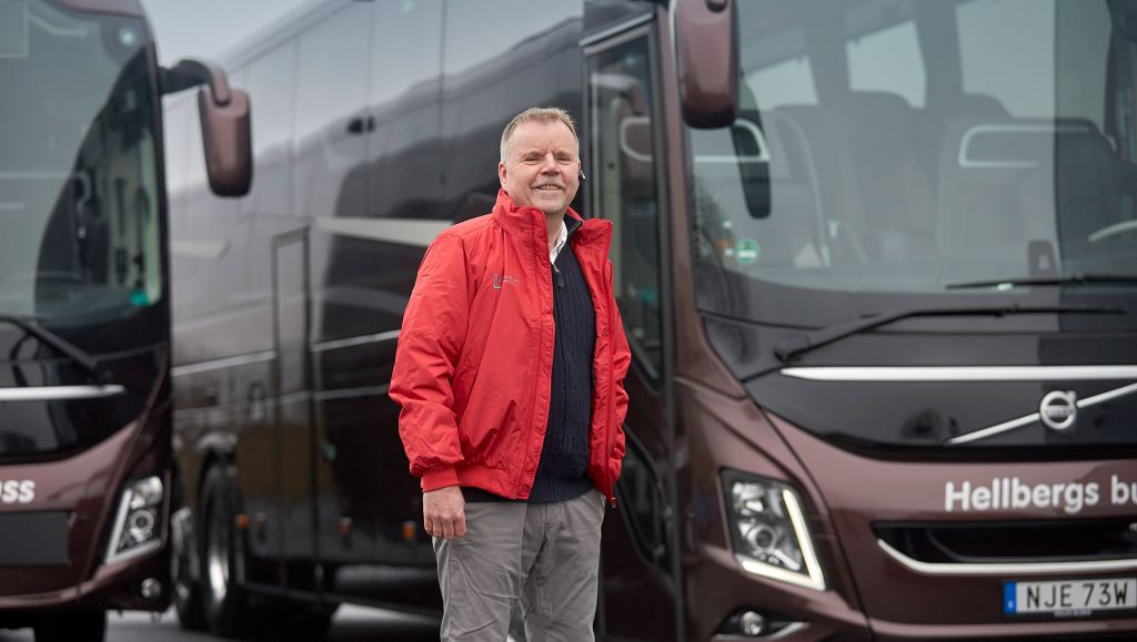 Mikael Hellberg, owner of Hellbergs Buss, with a Volvo 9900