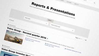 Computer screenshot of Volvo Groups website: Reports & Presentations