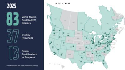 The Volvo Trucks Certified EV Dealer network has expanded to 83 locations across 33 U.S. states and four Canadian provinces across North America.