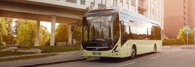 Electric Volvo bus on a road in Sweden