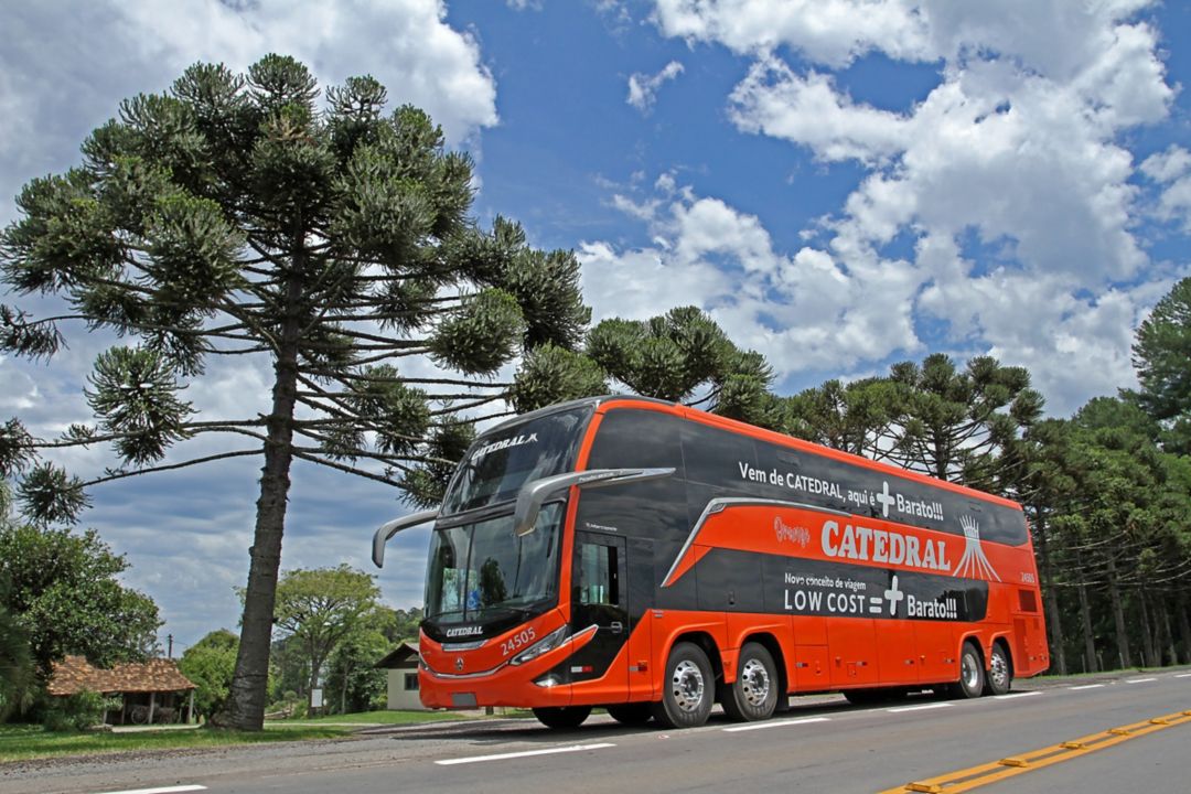Volvo B13R double decker on the road in Brazil