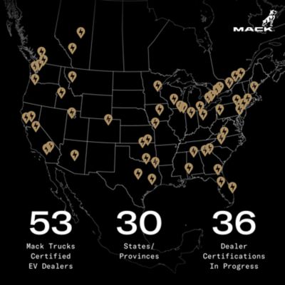 Mack Trucks announced today that 24 dealerships across the United States and Canada have recently achieved Certified Electric Vehicle (EV) status. With these additions, nine more states and one province joined the network, bringing the total number of EV certified dealerships to 53, a significant milestone in the journey to sustainable mobility.