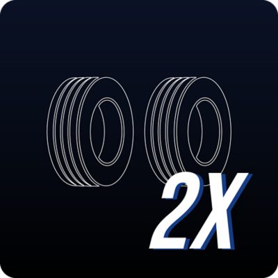 Tyylitelty kuva kahdesta kuorma-auton renkaasta.