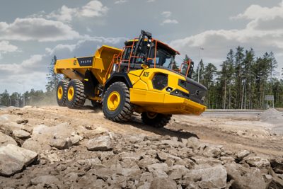 A Volvo electric earth mover