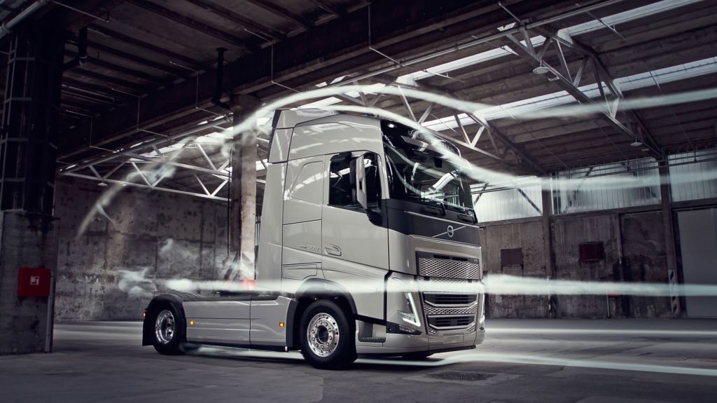 Volvo FH in garage with wind tunnel