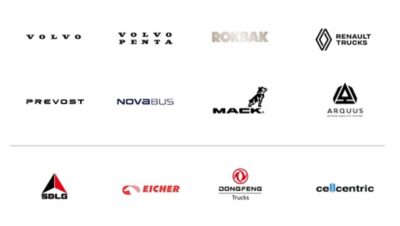 De logo's van de merkenportfolio van de Volvo Group
