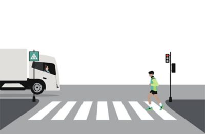 An illustration of a pedestrian crossing a crosswalk