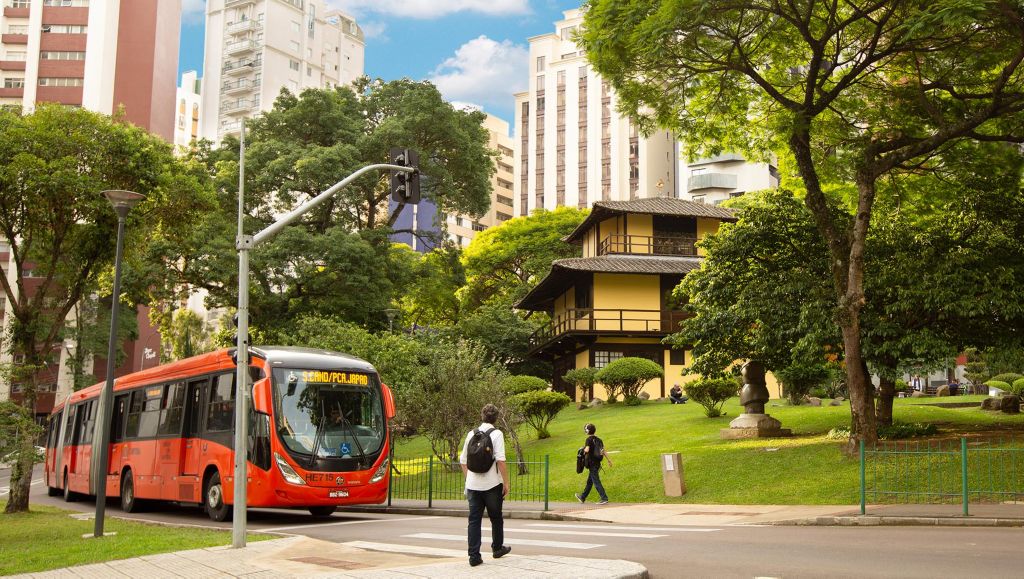 Volvo bus at Praça do Japão in Curitiba, Brazil