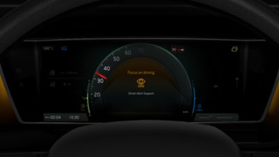 Dashboard with the driver alert support system shown.