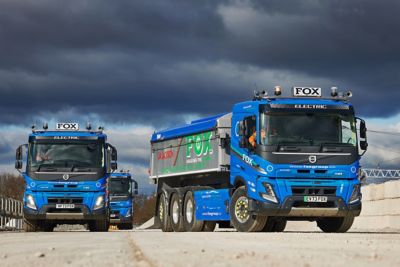 Fox Group is taking delivery of three new Volvo FMX Electric 8x4 Tridem tippers – to be followed shortly by an FH Electric 6x2 tractor unit. 