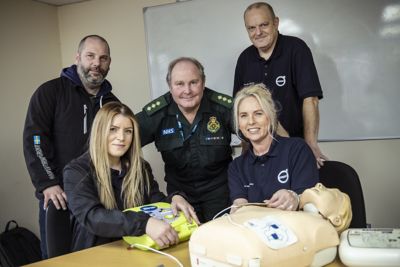 Left to right, back: Craig Whittaker, Andy Jeynes (West Midlands Ambulance Service), Nigel Rolton.  Front: Dee Yeates and Kerry Thomas. 
