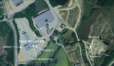 Kart Volvo Maskin sitt område og plassering av stasjoner