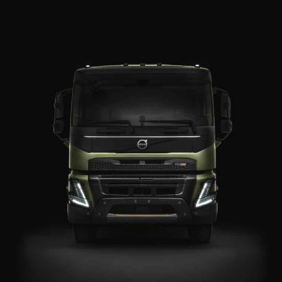 The Volvo FMX with a dark background