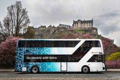 Volvo BZL Electric Demonstrator whist on trial with Lothian Buses pictured outside Edinburgh Castle