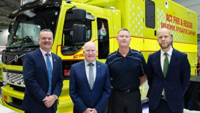 Martin Merrick, President and CEO Volvo Group Australia, ACT Minister for Police and Emergency Services, Mick Gentleman MLA, ACT Fire & Rescue Chief Officer, Matthew Mavity and Deputy Head of Mission at the Embassy of Sweden, Mr Per Linnér