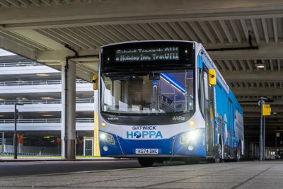 Gatwick Hoppa has taken delivery of three new Volvo B8R MCV eVoRa 11.3m buses to operate a 24/7 service carrying passengers from four major hotels surrounding Gatwick Airport.