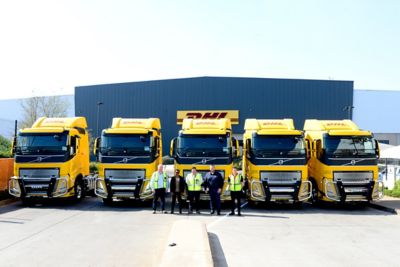DHL Supply Chain taking delivery of the first 5 of 45 Volvo FH Euro 5 tractors.