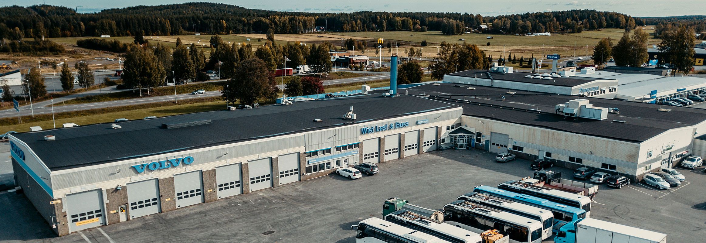 Flygbild över vår verkstad i Skellefteå.