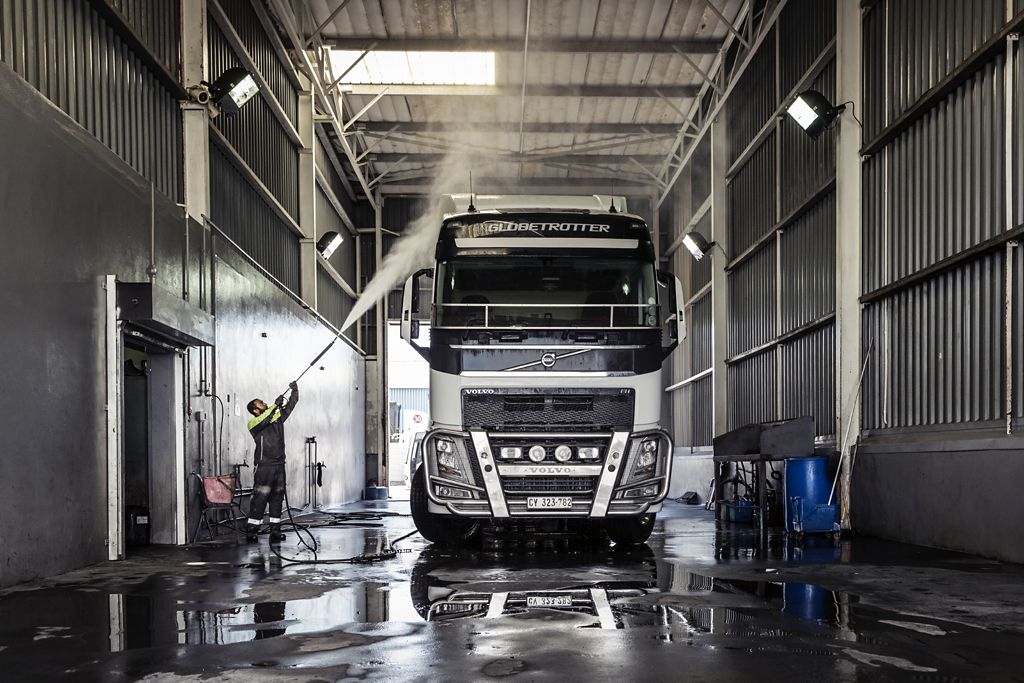 Volvo truck in wash bay at service dealer